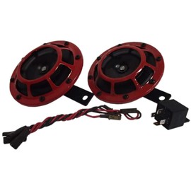 FIQAPJ Supertone 12V High Tone/Low Tone Twin Horn Kit with Red Protective Grill, 2 Horns Replaces:003399801