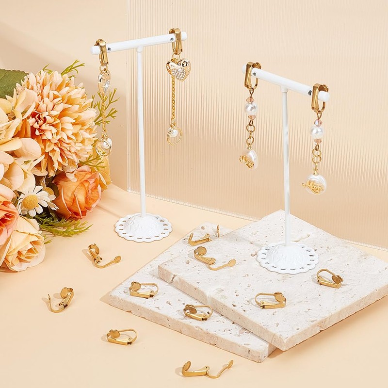 ARRICRAFT 10pcs Stainless Steel Clip-on Silver Earring Components Earring Cabochons