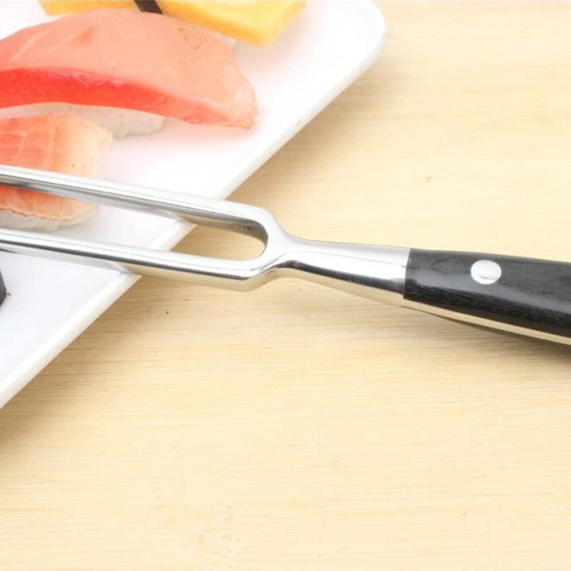 Stainless Steel Meat Fork Long Handle Cooking Tool Wooden Handle