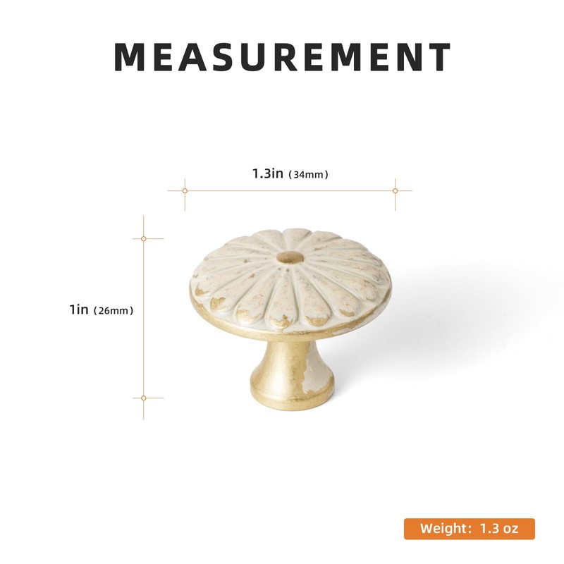 Goo-Ki 6-Pack Cream Gold Cabinet Knobs, 1.3 inch (34mm) Zinc