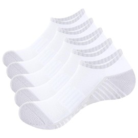 YUEDGE Men's Trainer Socks Low Cut Cushioned Gym Golf Athletic Sports Running Socks Breathable White Ankle Sock For Men 6-10, Lycra Elastic, 5 Pairs/Box