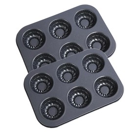 Muffin Tray 6 Cups 2 Pack Non Stick Deep Sturdy Cupcake Tin Muffin Mould Tray Yorkshire Pudding Baking Pan Durable Carbon Steel Bakeware Excellent Heat Conduction (Black with Design)