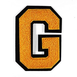 Letter G - Chenille Stitch Varsity Iron-On Alphabet Patch by pc, 4-1/2", TR-11648 (Golden Yellow/Black)