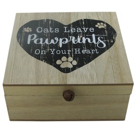 Cat Memory Box Keepsake Cat's Leave Pawprints On Your Heart Ashes Box Wooden
