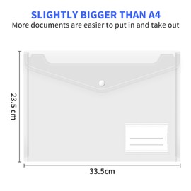 Dokumententasche A4-10 Stück Mappe A4 Transparent Dokumententasche Mappen Brieftaschen Tasche mit Druckknopf und Etikettentasche für Schule, Zuhause, Büro, Reisen und Schreibwaren (Weiß)