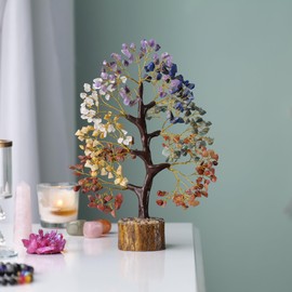 YATSKIA 7 Chakra Tree of Life, Crystal Tree Gifts for Women, Home Office Decor, Crystals and Healing Stones, Gemstone Trees Decor, Handcrafted Housewarming Gifts (10-12 Inch)