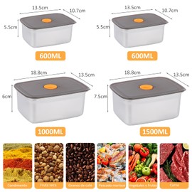 Contenedores para Alimentos,Juego de 4 Recipientes Hermética de Acero Inoxidable con Tapa,A Prueba de Fugas,Sin BPA,Contenedores Organizadores Apilable para Cocina,Horno,Refrigerador