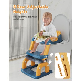 Potty Training Seat with Step Stool, Toddler Potty Training Toilet Seat with Non-Slip Step Splash Guard Safety Handles and Waterproof Cushion, 2 In 1 Toddler Potty Seat