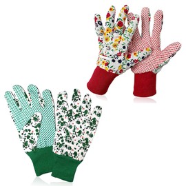 2Pairs Gardening Gloves, Heavy Duty Working Elasticated Non-slip Cuffs Flora Gloves for Outdoor Yard Watering Weeding Planting Pruning Fishing Camping Adults Men Women Women (Red & Green)