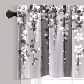 Lush Decor Weeping Flower Room Darkening Window Curtain Valance, Gray, 18" L x 52" W