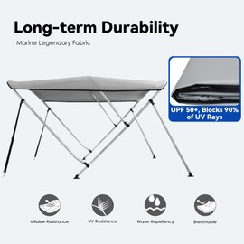 Deckpro Waterproof Boat Bimini Top Cover, Canvas Sun Shade Boat Canopy - 1" Double Wall Aluminum Frame Tube, 2 Straps 2 Rear Support Poles, Storage Boot