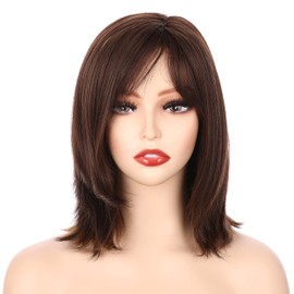 Onedor Women's 14 Inch Straight Short Bob Wig Synthetic Full Hair Wigs with Bangs (RL5/27)