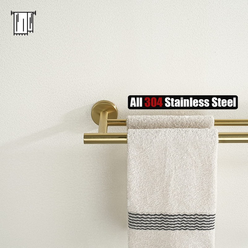 JQK Double Towel Bar 27 Inch, Brass Gold Useable Length