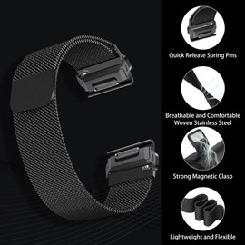 ZoRoll 20mm Quickfit Metal Strap Compatible with Garmin Fenix 8 43 mm/7S Pro Solar/7S/6S/6S Pro/5S, Stainless Steel Mesh Wristband, Replacement Band for Garmin Descent Mk3S/3Si/Mk2S - Black(L)