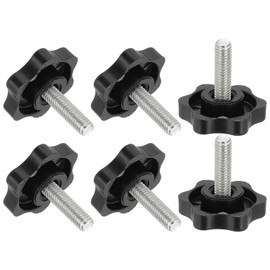 PATIKIL M6 x 20mm Thread Star Knobs, 6Pcs Plastic Star Hand Tightening Screw Clamping Handle with Bolts for Umbrella Base Replacement Woodworking Tools, Black