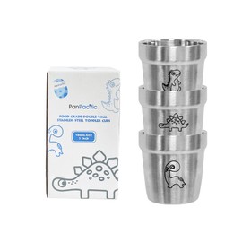 PanPacific Children's Cup Set (175 ml), 3 Types of Dinosaur Patterns, Stainless Steel Cup, Double Layer for Boys and Girls, Metal Drinking Cup, Children, Camping Cup, Outdoor