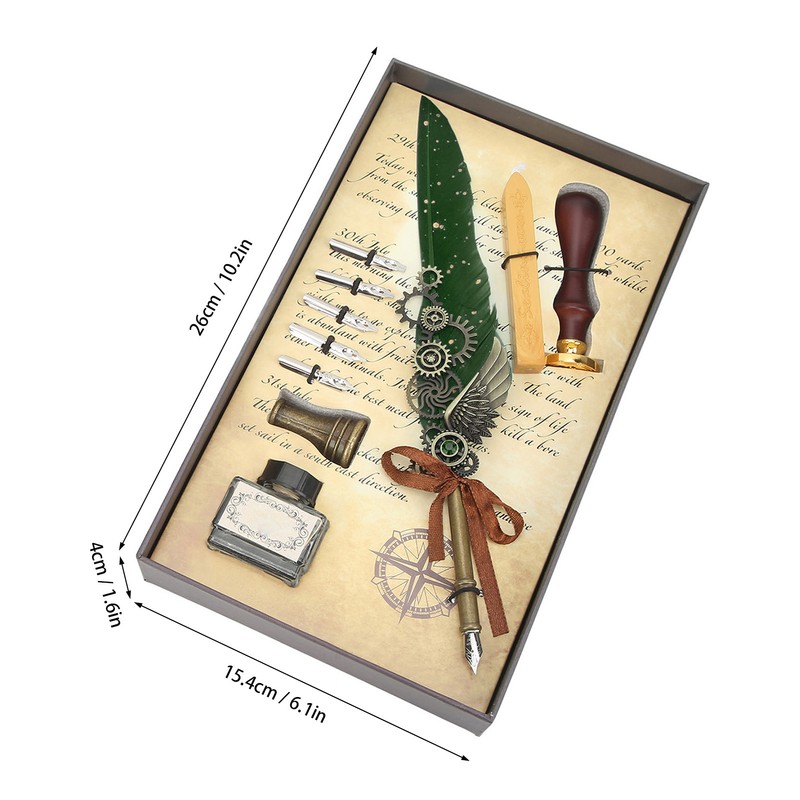 Retro Feather Pen Set Vintage Map Pattern Quill Pen Set