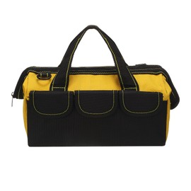 HARFINGTON Wide Mouth Tool Bag 12.2 Inch Multi-purpose Oxford Cloth Tote Tool Pouch Zipper Organize Bag with Adjustable Strap for Storage Various Electrician Utensils, Yellow