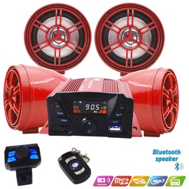 XYC UTV,ATV, Anti-Theft Bluetooth Motor Remote 3" Motorcycle Waterproof Bluetooth Wireless Speaker 7/8-1 in. Handlebar Mount MP3 Music Player Sound Audio Stereo Amplifier (Red)
