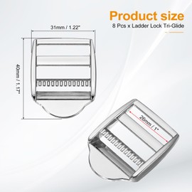 PATIKIL Ladder Lock Buckle Slider 25mm, 8 Pack Zinc Alloy Adjustable Webbing Strap Release Buckles Belt Tri-Glide for Backpack Sewing DIY, Silver