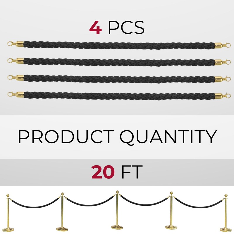 4 PCS Stanchion Set for Party - Black Rope Stanchions