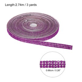 MECCANIXITY Rhinestone Ribbon Self Adhesive Crystal Rhinestone Strips 3 Yard Bling Rhinestone Ribbon Roll 3 Rows for DIY Crafts Wedding Clothing Nails Decoration, Bright Purple