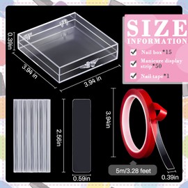 66 Pcs Artificial Nail Storage Box and Nail Art Display Stand Holder Set, 15 Plastic False Nail Packaging Boxes 50 Clear Press on Nail Stand with 5 M Double Sided Tape for Acrylic Nails Practice Salon