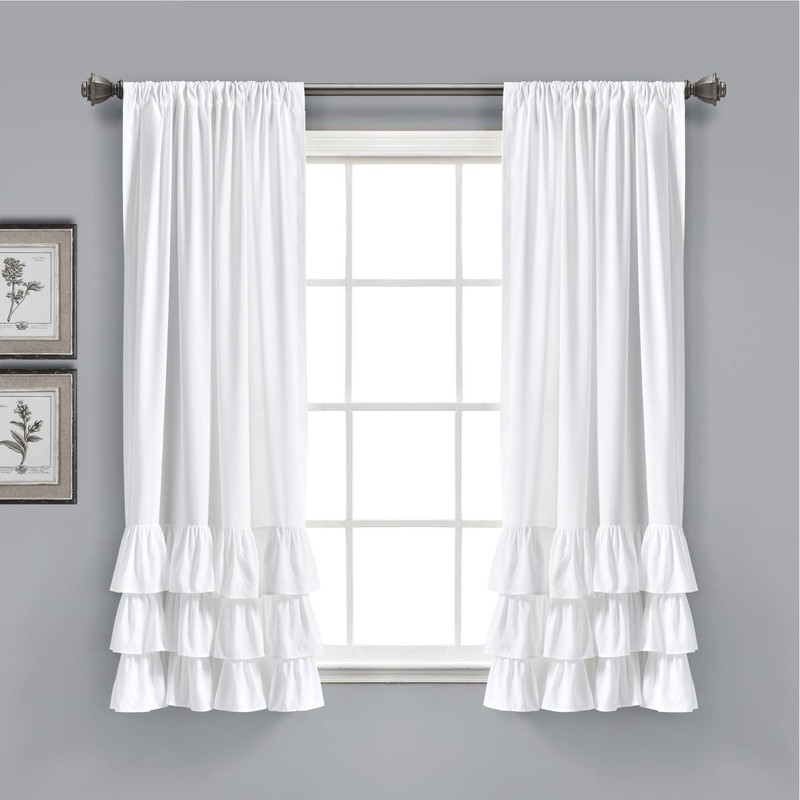 Lush Decor, White Allison Ruffle Curtains Window Panel Set for