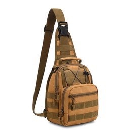 All Access Trading Outdoor Hiking Shoulder Bag, Tactical Sling Backpack, Military MOLLE Chest Pack Bag (Khaki)