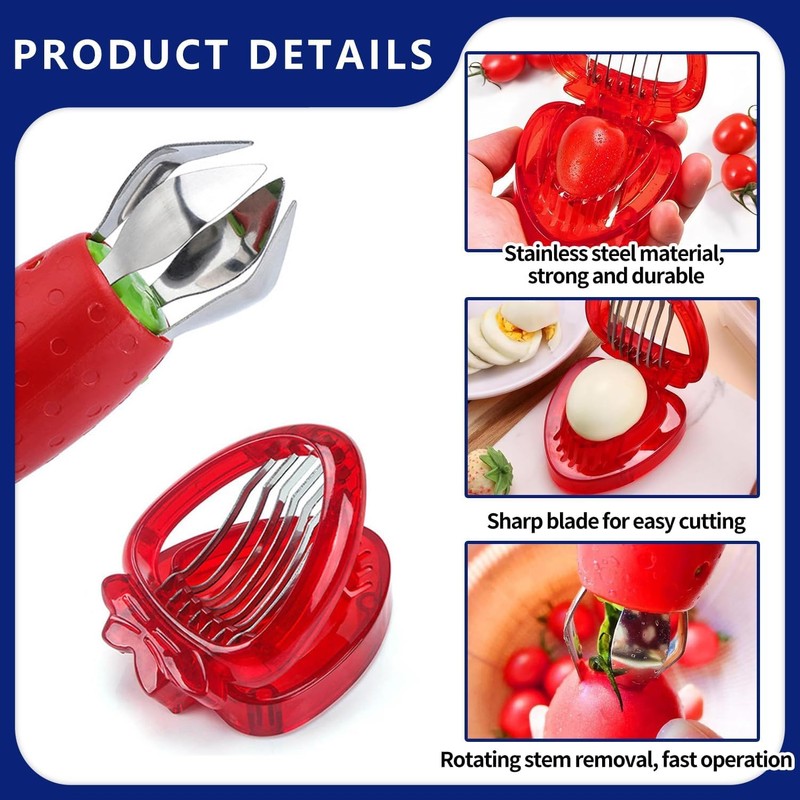 2 Pcs Strawberry Huller and Cutter Set, Pedicle Remover Tool