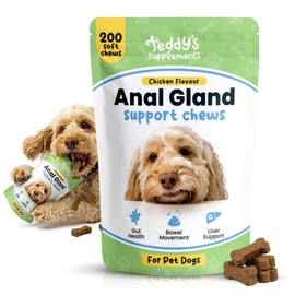 Anal Gland Chews for Dogs, 200 Chews - Dog Supplement with Pumpkin Powder, Pro Fibre & Probiotics for Gut Health, Stool Support - Chicken Flavour - Teddy's Supplements