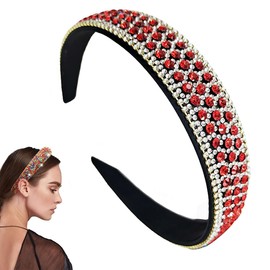 Traziewell Red Headband Wide Rhinestone Headbands Edge Diamond Headwear Crystal Beaded Hairbands Glitter Hairband Hair Accessories for Women Girl Wedding Party, 2718