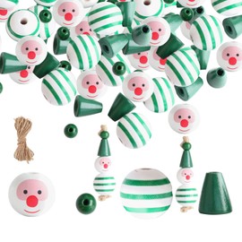Plcnn Pack of 120 Christmas Wooden Beads, Snowman Wooden Beads for Crafts, Striped Farmhouse Craft Beads for DIY Supplies, Holiday Decor (Green)