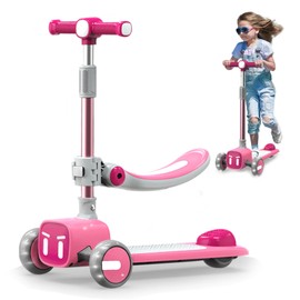 Unbreakable & Never Fall Down 2-in-1 Scooters Kids 3 Wheel Kick Scooter for Boys Girls Ages 3-8, Adjustable Height & Removable Seat, Widened Non-Slip Deck, More Safer for Beginner Toddlers-Pink