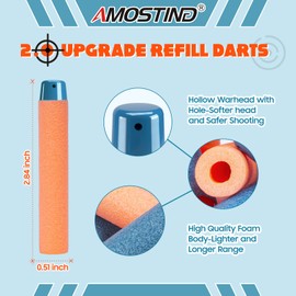 AMOSTING 100PCS Refill Bullets Ammo Pack Compatible with Nerf Guns for Nerf N-Strike Elite 2.0 Series - Compatible with All Elite Blasters Toy Guns (Blue & Orange)-with Storage Bag