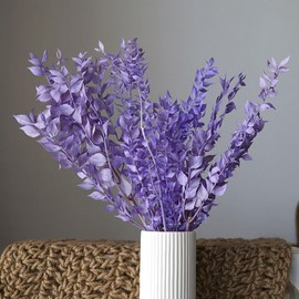 Ruscus aculeatus L.Natural Real Dried Flower Bouquet White Home Wedding Decor DIY Candles Dining Table Decoration Epoxy Resin Candles DIY Floral Materials (Purple)
