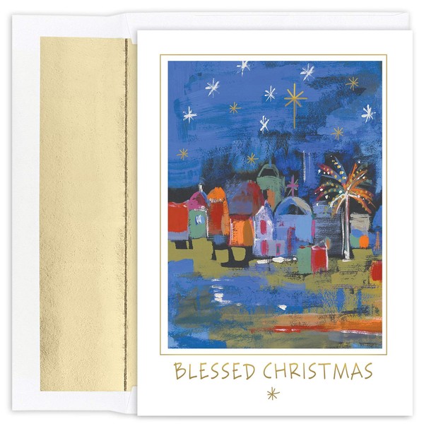 Masterpiece Studios Holiday Collection 18-Count Boxed Religious Christmas Cards with Foil-Lined Envelopes, 7.8" x 5.6", Blessed City