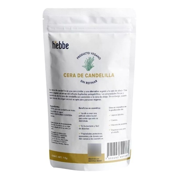 HEBBE COSMETICS CRSN7 1VTL1 Cera De Candelilla 100% Natural Vegana Trozo 5 Kg