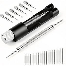 Herramienta de extracción de eslabones de reloj, kit de herramientas de correa de reloj premium con perforador, 6 reemplazos adicionales, 20 barras de resorte