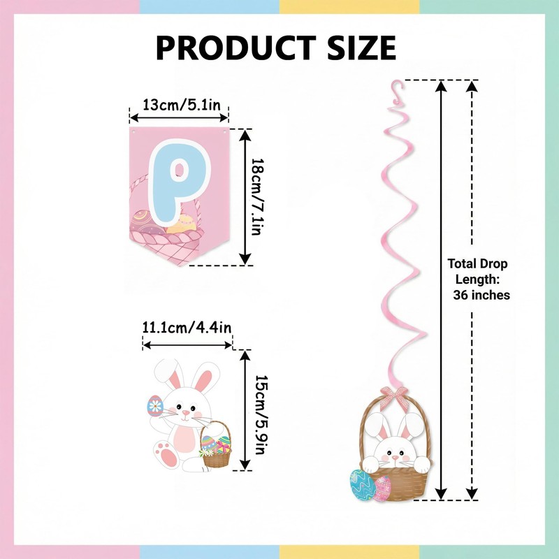 Easter Decorations Set - 18 Pcs Pre-strung Happy Easter Banners