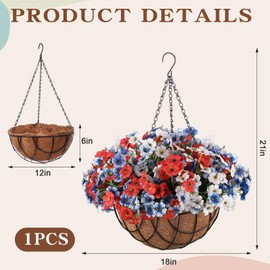 Beeveer Artificial Spring Hanging Flowers in Basket for Home Decoration Faux Orchid Arrangement Porch Plants Coconut Lining Basket for Autumn Courtyard Decor(Bright Color, 1 Pack)