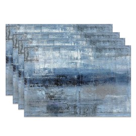 MIRRORANG Abstract Art Placemats Set of 4 45x30cm Blue and Gray Abstract Design Modern Place Mats for Kitchen Dining Room Home Decor