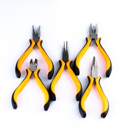 5 Pcs Precision Jewelry Pliers Set – Wire Cutter, Flat Nose, Round Nose, Chain Nose & Bent Nose Pliers with Ergonomic Orange-Black Handles for DIY Crafting, Beading & Jewelry Making