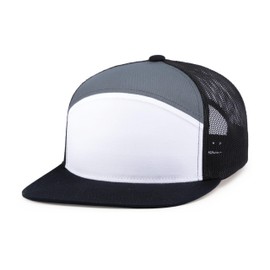 Pacific Headwear Standard 6-Panel Arch Trucker Snapback Cap, White/Graphite/Black