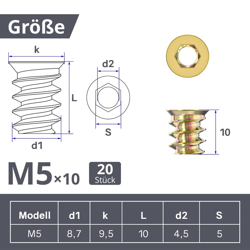 ORTAVA Screw Nut M5 x 10 mm, Pack of 20