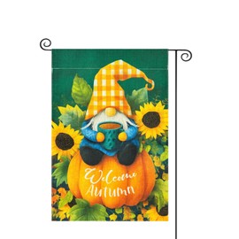 ROTERDON Fall Gnome Garden Flag 12x18 Inch, Welcome Autumn Sunflower Garden Flags Double Sided for Outside, Party Holiday Burlap Farmhouse Yard Outdoor Decoration
