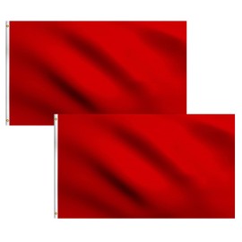 2 Pack Red Flag 5 x 3 Ft Double Stitched Vivid Color Plain Red Polyester Decoration for Garden Room Game Sport Events Festival Party 90 X 150cm with Brass Grommets
