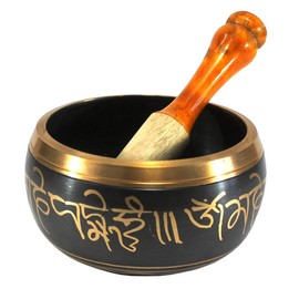 eSplanade - 6 inches - Singing Bowl Tibetan Buddhist Prayer Instrument With Striker Stick | OM Bell | OM Bowl | Meditation Bowl | Music Therapy (black)