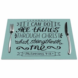 Walmsco Placemats Green Background Christian Lettering Quote Decor For Dining Room Kitchen Table,Waterproof Non-Slip Washable Heat Resistant Placemats,Set of 4,12"x18"