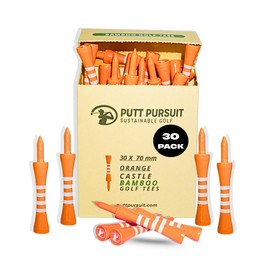 Putt Pursuit 7cm/ 70mm Castle Bamboo Golf Tees - Biodegradable & Sustainable Golf Tees Bamboo Material - Golf Accessories - Golf Tees Wooden - 30 Non Plastic Golf Tees - Orange Colour Tee